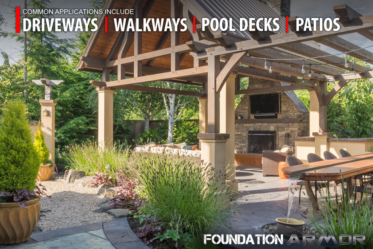 Armor AR350 concrete sealer applied on driveways, walkways, patios, and pool decks for durable, protective surface finish.