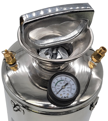 My Store Armor sprayer with pressure gauge showing adjustable nozzle and ergonomic handle for efficient garden spraying.