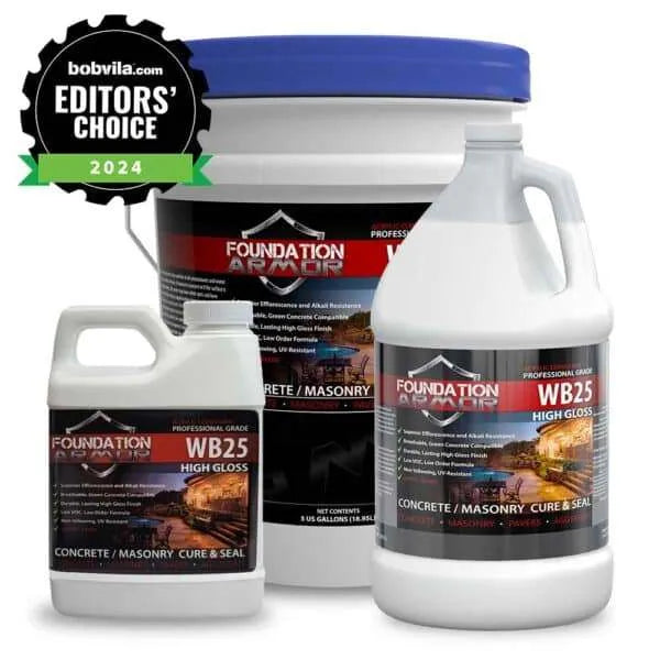 Concrete sealer Armor WB25 by My Store, showing the product bottle and application on a concrete surface.