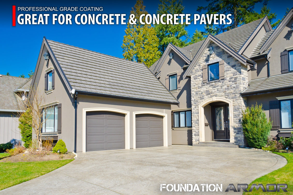 Armor LV15 concrete and paver sealant applied to a concrete surface and pavers, showcasing durable protective coating from My Store.